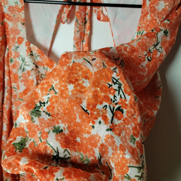 Hello Molly Orange Floral Mini Long Sleeve Cottagecore Romantic Spring Dress 4 - Picture 12 of 16